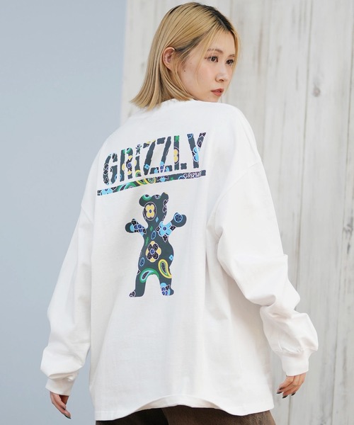 GRIZZLY(グリズリー)の「GRIZZLY/グリズリー FLORAL PATTERN BEAR ロンT G25FW-4431(Tシャツ/カットソー・レディース・ブラック/ホワイト・L/M/XL)」の1枚目の写真