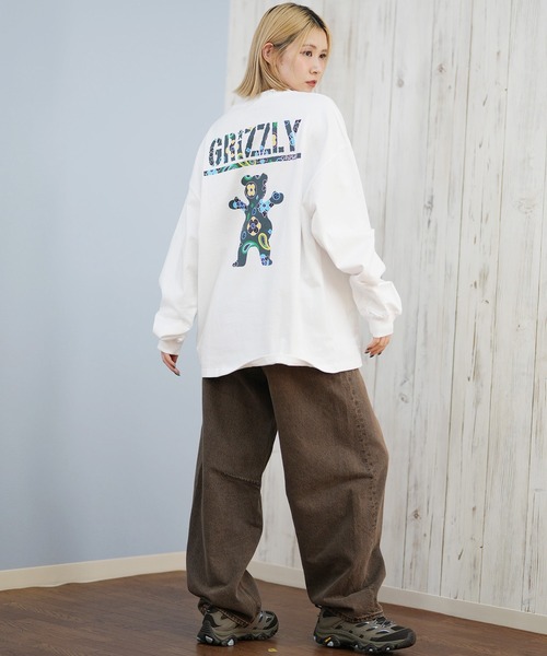 GRIZZLY(グリズリー)の「GRIZZLY/グリズリー FLORAL PATTERN BEAR ロンT G25FW-4431(Tシャツ/カットソー・レディース・ブラック/ホワイト・L/M/XL)」の6枚目の写真
