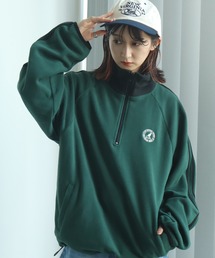 【KANGOL/カンゴール】別注 ロゴ刺繍 蓄熱フリース ハーフジップ プルオーバー