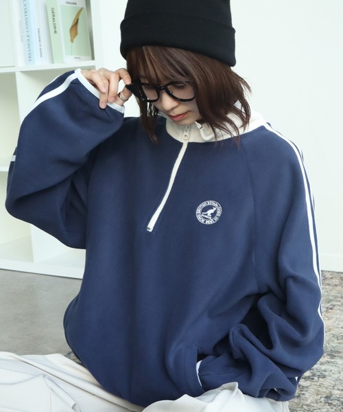 KANGOL（カンゴール）の「【KANGOL/カンゴール】別注 ロゴ刺繍 蓄熱フリース ハーフジップ プルオーバー（スウェット・メンズ・グレー系その他2/グリーン系その他/ブルー系その他/ベージュ系その他/ブラック/ホワイト×ブラック/ホワイト系その他/グリーン/グレー系その他3/ベージュ/ネイビー/ブラック系その他/グレー/オフホワイト/ブラック系その他2/グレー系その他・M/XL/L）」の16枚目の写真