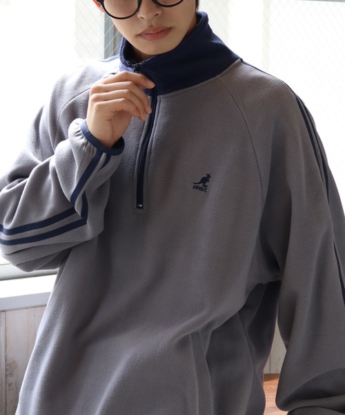 KANGOL（カンゴール）の「【KANGOL/カンゴール】別注 ロゴ刺繍 蓄熱フリース ハーフジップ プルオーバー（スウェット・メンズ・グレー系その他2/グリーン系その他/ブルー系その他/ベージュ系その他/ブラック/ホワイト×ブラック/ホワイト系その他/グリーン/グレー系その他3/ベージュ/ネイビー/ブラック系その他/グレー/オフホワイト/ブラック系その他2/グレー系その他・M/XL/L）」の7枚目の写真