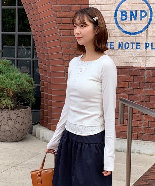 Teem Store(チームストア)の「【裏起毛】花柄フェイクレイヤードヘンリーネックリブロンT(Tシャツ/カットソー・レディース・ホワイト/グレー・M/L)」の20枚目の写真