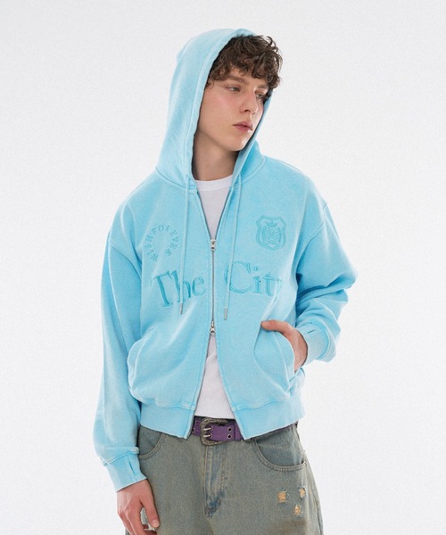 WISH FOR EVER(ウィッシュフォーエバー)の「【 9color / 3size 】GAME LOGO HEAVY WEIGHT DOUBLE ZIP HOODIE / ゲームロゴヘビーウェイトダブルジップフーディ(パーカー・メンズ・グレー/ネイビー/レッド/バーガンディー/ライトグレー/ブラック/ブラウン系/チャコールグレー/ネイビー系/グリーン系その他/ライトブルー/イエロー/ピンク・SMALL/MEDIUM/LARGE)」の7枚目の写真
