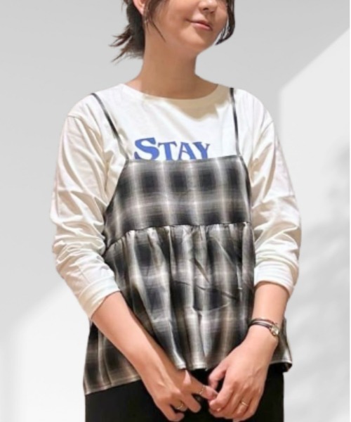 Right-on（ライトオン）の「【HONEYSUCKLE ROSE】オンブレチェックキャミ (トレンド/体型カバー)（その他トップス・レディース・ブラウン/ブラック・S/M/L）」の2枚目の写真