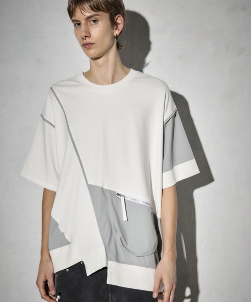 Maison ULA（メゾンウラ）の「【Maison ULA】ポケットコンビネーションTシャツ（Tシャツ/カットソー・メンズ・ブラック/オフホワイト・1/2）」の2枚目の写真