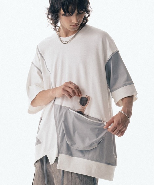 Maison ULA（メゾンウラ）の「【Maison ULA】ポケットコンビネーションTシャツ（Tシャツ/カットソー・メンズ・ブラック/オフホワイト・1/2）」の3枚目の写真