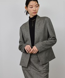 ヘリンボーン」に該当するレディースのノーカラージャケット