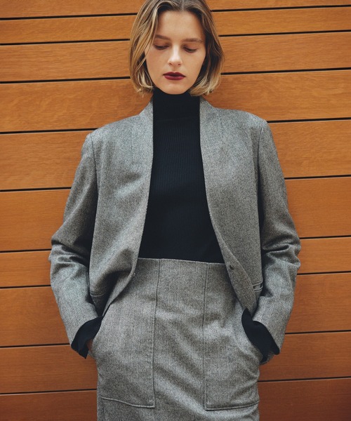 ROPÉ ウール混ノーカラージャケット ウール混ノーカラージャケット(無地/ヘリンボーン)/セットアップ対応