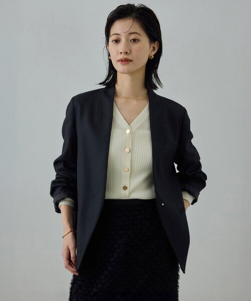 ROPÉ ウール混ノーカラージャケット ウール混ノーカラージャケット(無地/ヘリンボーン)/セットアップ対応