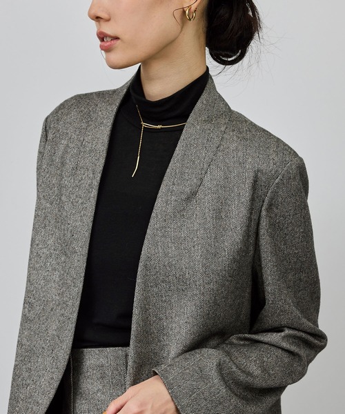 ウール混ノーカラージャケット(無地/ヘリンボーン)/セットアップ対応