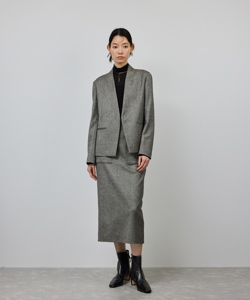 ROPE'（ロペ）の「ウールレーヨンノーカラージャケット(無地/ヘリンボーン)/セットアップ対応（ノーカラージャケット・レディース・ブラック系その他/ブラック・36/38）」の10枚目の写真