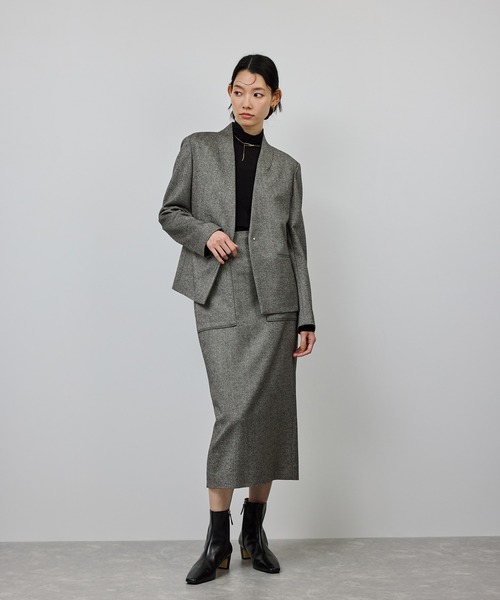 ROPE'（ロペ）の「ウールレーヨンノーカラージャケット(無地/ヘリンボーン)/セットアップ対応（ノーカラージャケット・レディース・ブラック系その他/ブラック・36/38）」の11枚目の写真