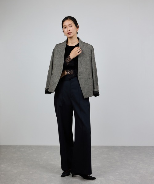 ROPE'（ロペ）の「ウールレーヨンノーカラージャケット(無地/ヘリンボーン)/セットアップ対応（ノーカラージャケット・レディース・ブラック系その他/ブラック・36/38）」の21枚目の写真