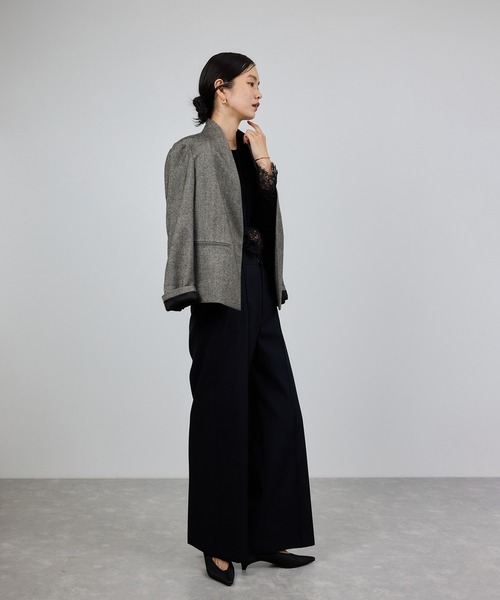 ROPE'（ロペ）の「ウールレーヨンノーカラージャケット(無地/ヘリンボーン)/セットアップ対応（ノーカラージャケット・レディース・ブラック系その他/ブラック・36/38）」の22枚目の写真