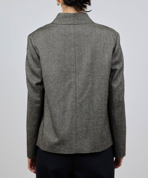 ウール混ノーカラージャケット(無地/ヘリンボーン)/セットアップ対応