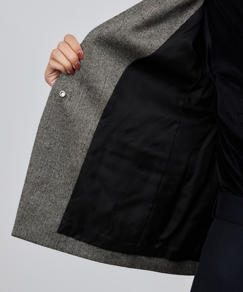 セール】ウールレーヨンノーカラージャケット(無地/ヘリンボーン