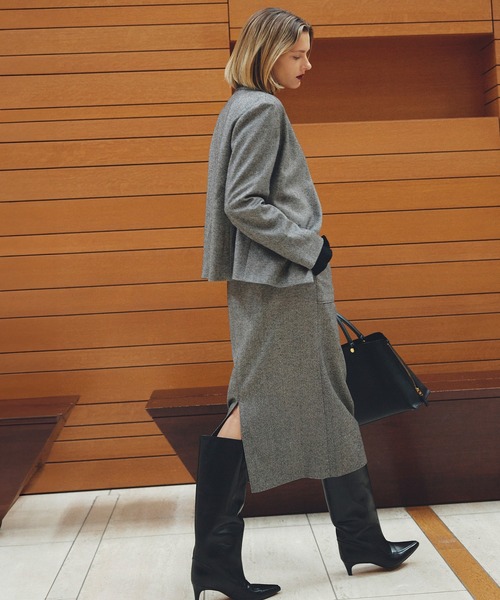 ROPE'（ロペ）の「ウールレーヨンノーカラージャケット(無地/ヘリンボーン)/セットアップ対応（ノーカラージャケット・レディース・ブラック系その他/ブラック・36/38）」の4枚目の写真