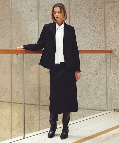 ROPE'（ロペ）の「ウールレーヨンノーカラージャケット(無地/ヘリンボーン)/セットアップ対応（ノーカラージャケット・レディース・ブラック系その他/ブラック・36/38）」の5枚目の写真