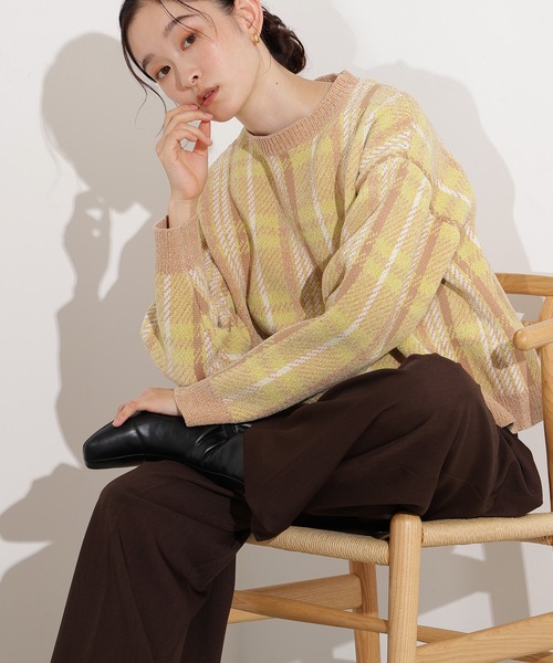 モールチェックニット