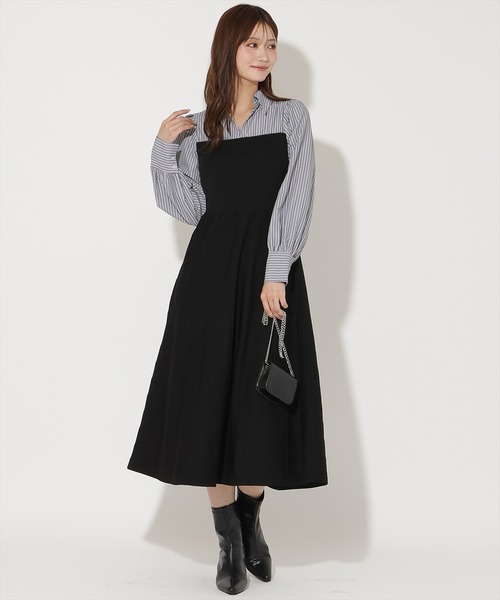 AND COUTURE(アンドクチュール)の「ニットビスチェ風スキッパーワンピース(ワンピース・レディース・ブラック系その他/ブルー系その他・FREE)」の2枚目の写真