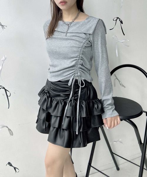 AS KNOW AS plus(アズノゥアズプラス)の「♪シャーリングリボン結び オフショル風ラメニットプルオーバー(Tシャツ/カットソー・レディース・シルバー系/ブラック/ホワイト系・FREE)」の11枚目の写真