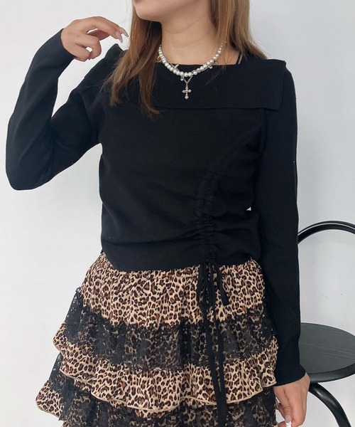 AS KNOW AS plus(アズノゥアズプラス)の「♪シャーリングリボン結び オフショル風ラメニットプルオーバー(Tシャツ/カットソー・レディース・シルバー系/ブラック/ホワイト系・FREE)」の6枚目の写真