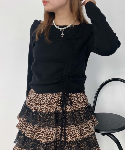 AS KNOW AS plus(アズノゥアズプラス)の「♪シャーリングリボン結び オフショル風ラメニットプルオーバー(Tシャツ/カットソー・レディース・シルバー系/ブラック/ホワイト系・FREE)」の9枚目の写真