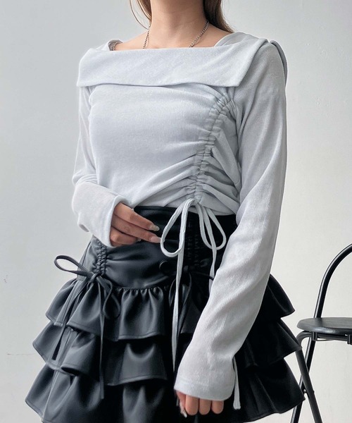 AS KNOW AS plus(アズノゥアズプラス)の「♪シャーリングリボン結び オフショル風ラメニットプルオーバー(Tシャツ/カットソー・レディース・シルバー系/ブラック/ホワイト系・FREE)」の18枚目の写真