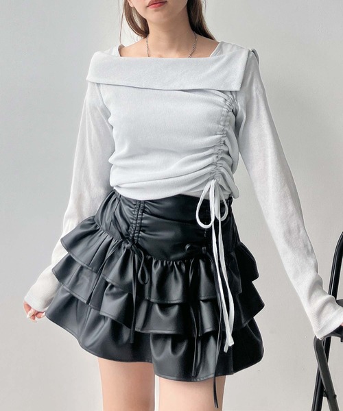 AS KNOW AS plus(アズノゥアズプラス)の「♪シャーリングリボン結び オフショル風ラメニットプルオーバー(Tシャツ/カットソー・レディース・シルバー系/ブラック/ホワイト系・FREE)」の19枚目の写真