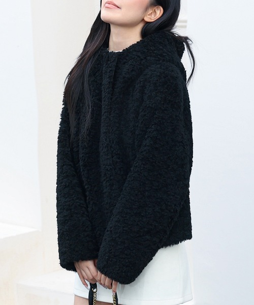 Lace Ladies(レースレディース)の「ポケット付き フーデット ジップアップ ボア ジャケット(ブルゾン・レディース・ベージュ/アイボリー/ブラック/チャコールグレー・FREE)」の8枚目の写真