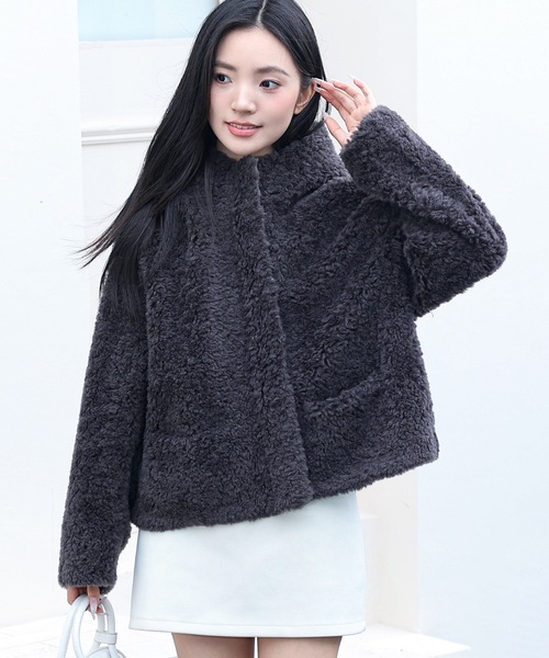 Lace Ladies(レースレディース)の「ポケット付き フーデット ジップアップ ボア ジャケット(ブルゾン・レディース・ベージュ/アイボリー/ブラック/チャコールグレー・FREE)」の11枚目の写真