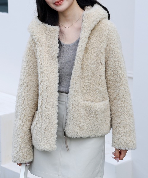 Lace Ladies(レースレディース)の「ポケット付き フーデット ジップアップ ボア ジャケット(ブルゾン・レディース・ベージュ/アイボリー/ブラック/チャコールグレー・FREE)」の15枚目の写真