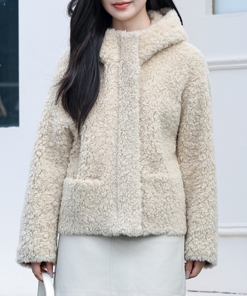 Lace Ladies(レースレディース)の「ポケット付き フーデット ジップアップ ボア ジャケット(ブルゾン・レディース・ベージュ/アイボリー/ブラック/チャコールグレー・FREE)」の18枚目の写真