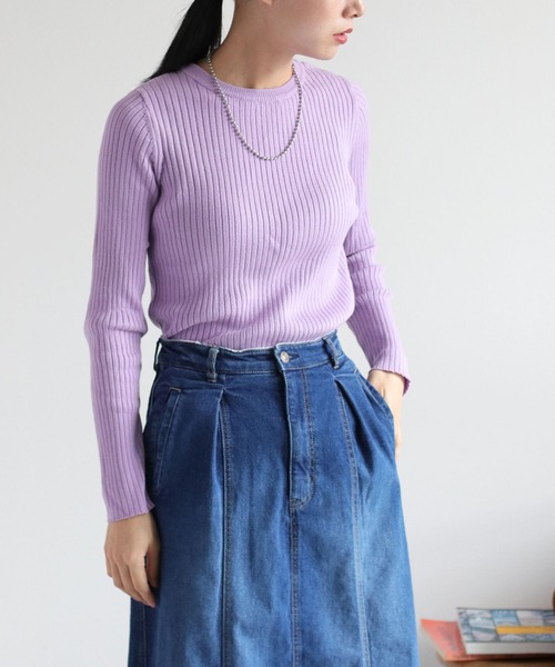 cepo（セポ）の「〈WEB限定カラーあり〉ワイドリブクルーネックニットプルオーバー（ニット/セーター・レディース・イエロー/グリーン系その他/ラベンダー/ホワイト系その他/ピンク/グリーン/ブラウン/ブラック/カーキ/ブラウン系その他/オフホワイト・M）」の10枚目の写真