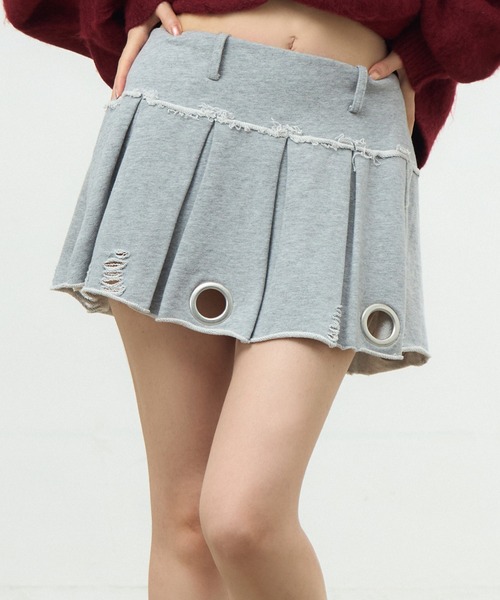 アイレットスウェットプリーツミニスカート