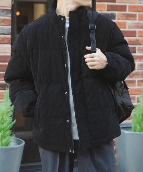 コーデュロイ中綿ジャケット　ブラック　XL セール】コーディロイ 中綿ハイネックジャケット（ダウンジャケット