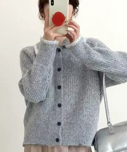LAFFMO(ラフモ)の「配色ライン襟付きニットカーディガン(カーディガン/ボレロ・レディース・ライトグレー/ブラウン/ベージュ/グレー・F)」の1枚目の写真