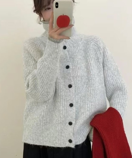 LAFFMO(ラフモ)の「配色ライン襟付きニットカーディガン(カーディガン/ボレロ・レディース・ライトグレー/ブラウン/ベージュ/グレー・F)」の2枚目の写真