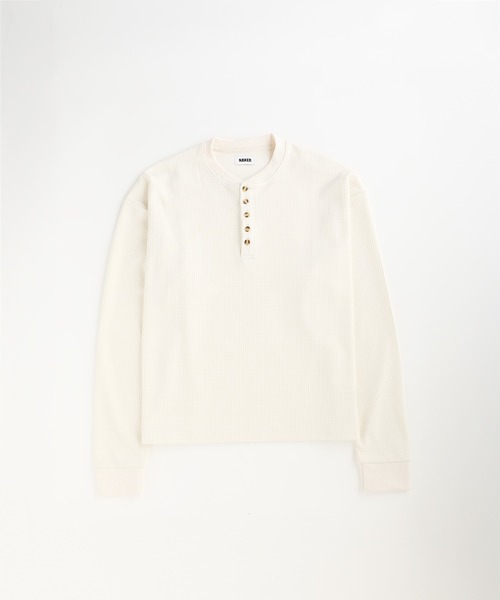 ワッフル5ボタンヘンリーネック長袖カットソー（Tシャツ/カットソー