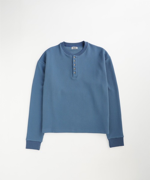 NAKER(ネイカー)の「ワッフル5ボタンヘンリーネック長袖カットソー(Tシャツ/カットソー・メンズ・アイボリー/ブラック/グレー/ブルー・S/M/L/XL)」の8枚目の写真