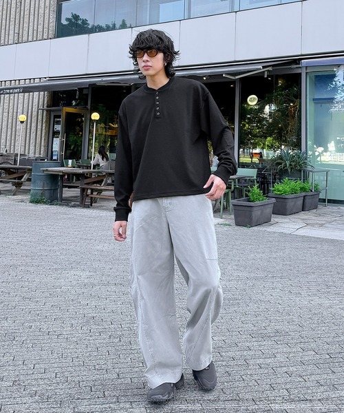 NAKER(ネイカー)の「ワッフル5ボタンヘンリーネック長袖カットソー(Tシャツ/カットソー・メンズ・アイボリー/ブラック/グレー/ブルー・S/M/L/XL)」の20枚目の写真