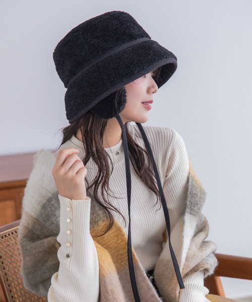 polcadot(ポルカドット)の「ボア イヤーマフバケットハット(ハット・レディース・アイボリー/ブラック/ベージュ・FREE)」の3枚目の写真