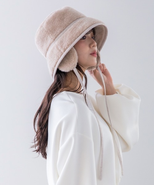 polcadot(ポルカドット)の「ボア イヤーマフバケットハット(ハット・レディース・アイボリー/ブラック/ベージュ・FREE)」の8枚目の写真