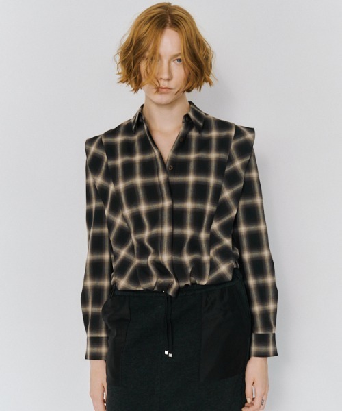 Muel Chic（ミュエルシック）の「Niger check shirt   ニジュールチェックシャツ（シャツ/ブラウス・レディース・ブラック系/ブラウン系/ベージュ系その他・FREE）」の3枚目の写真