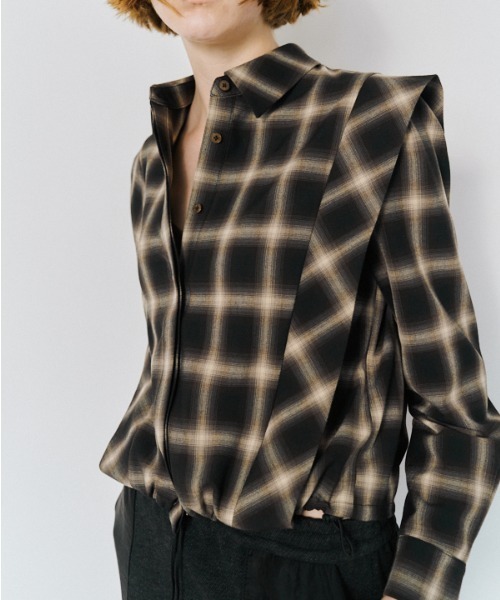 Muel Chic（ミュエルシック）の「Niger check shirt   ニジュールチェックシャツ（シャツ/ブラウス・レディース・ブラック系/ブラウン系/ベージュ系その他・FREE）」の10枚目の写真