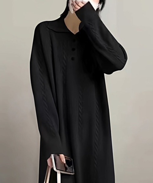 lulufa(ルルファ)の「ケーブル編み ポロニットワンピース /ケーブルニット ロングワンピース 韓国フェミニン(ワンピース・レディース・ベージュ/ホワイト/ブラック・FREE)」の9枚目の写真