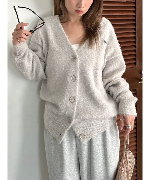 SNIDEL×LACOSTE ラメニットカーディガン　グレー LACOSTE snidel ラメニットカーディガン