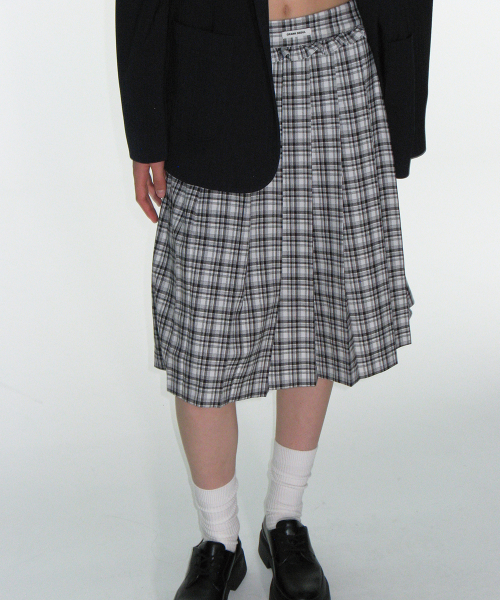 Check frill midi skirt_white