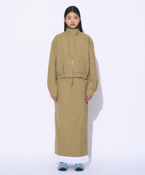 PARTIMENTO WOMEN(パルティメントウィメン)の「フリルダブルレイヤードマキシスカート_カーキ(スカート・レディース・その他・SMALL)」の1枚目の写真