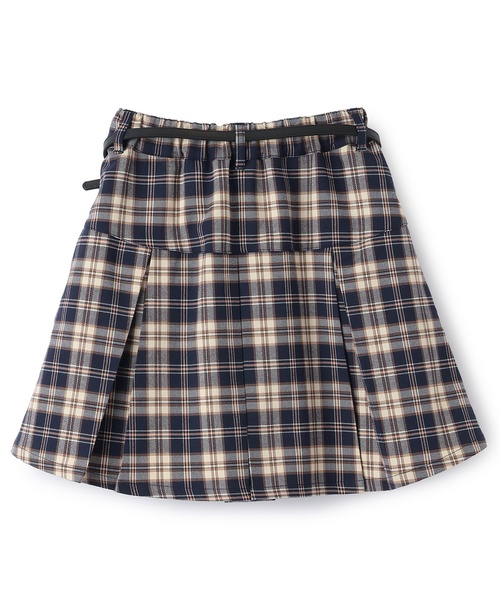pom ponette junior(ポンポネットジュニア)の「【130cmあり】チェックボックスタックスカート×インパンセット(スカート・キッズ・ネイビー/アイボリー・L/SS/S/M)」の3枚目の写真